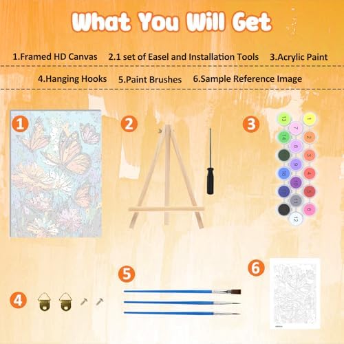 MAXBYE Paint By Numbers Kit for Adults with Frame and Wooden Easel, Colorful Butterfly Acrylic Simple Oil Painting Kits for Beginners, Gift Home Wall Garden Decor Any Festival 10×14 in - Image 6