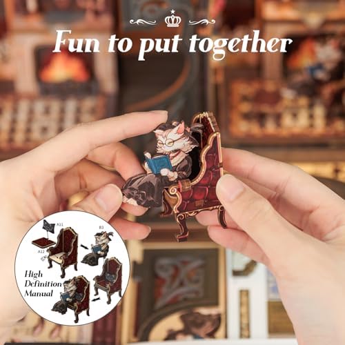 Book Nook Kit Count Cat's Study - 3D Wooden Puzzles with LED - Image 4