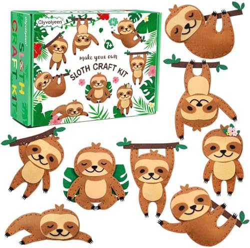 CiyvoLyeen Kids Sewing Kit Crafts – DIY Sloth & Jungle Animal Felt Crafts Sewing Set for Girls & Boys Ages 8–12 Learn to Sew 8 Cute Animal Projects by CiyvoLyeen