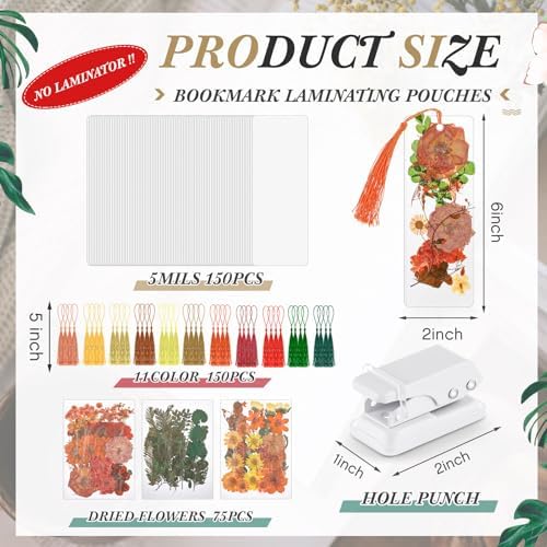 Fuyoooo 376 Pcs Pressed Flower Bookmark Kit,Orange Yellow,2 x 6 Inch - Image 2
