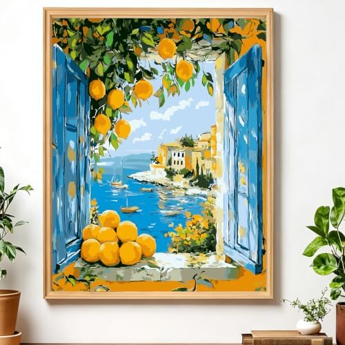 AIRDEA Landscape Paint by Numbers for Adults,Seaside Scenery Painting by Number Kits on Canvas,Frameless,16x20in DIY Acrylic Painting for Beginner,Home Wall Decor by AIRDEA