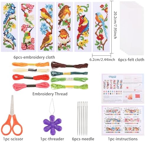 ORIGACH 6 Set Birds Cross Stitch Bookmark Kit for Beginner - Image 2