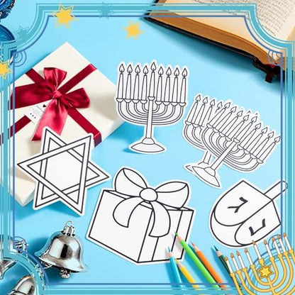 48 Pcs Rosh Hashana Crafts Color Your Own DIY Paper Star of David Menorah Dreidel Color Drawing DIY Craft Gift for Men Women Holiday Hanukkah Painting Activities Party Favor Supplies - Image 2
