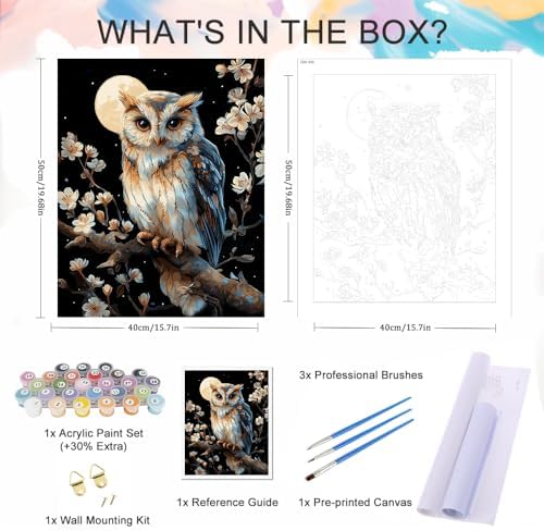 Natuyalo Paint by Numbers for Adults and Beginner, Owl and Moon Painting by Number Kits on Canvas, Animals Paint by Number Kit Funny DIY Home Wall Decor Gifts 16x20 inch - Image 5