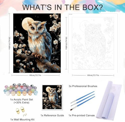 Natuyalo Paint by Numbers for Adults and Beginner, Owl and Moon Painting by Number Kits on Canvas, Animals Paint by Number Kit Funny DIY Home Wall Decor Gifts 16x20 inch - Image 5