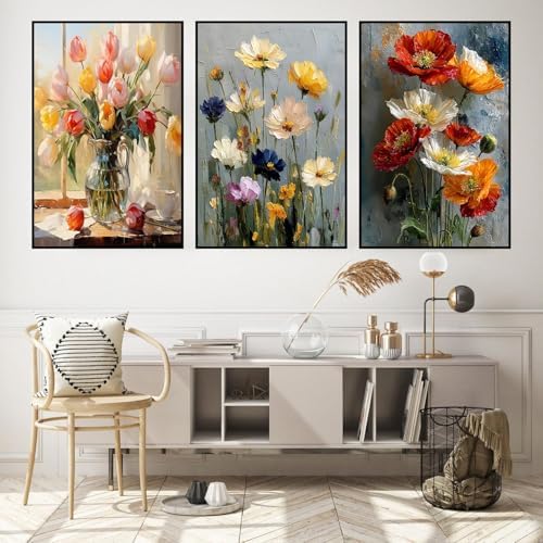3 Pack Floral Framed Paint by Numbers Kits for Adult with Easel (8x12 inch) - Image 2