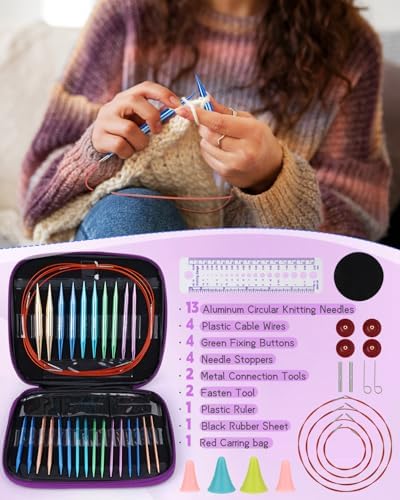 Aeelike 13 Pair Interchangeable Circular Knitting Needles 3-10 mm, Purple - Image 6
