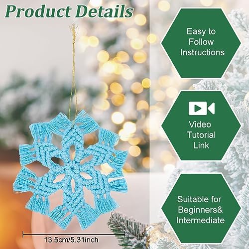 INFUNLY 4 Set DIY Macrame Snowflake Kit Boho Christmas Flower Macrame Ornaments Macrame Wall Hanging Winter Macrame Snowflake Hanging for Christmas Home Birthday Wedding Party Decor - Image 3