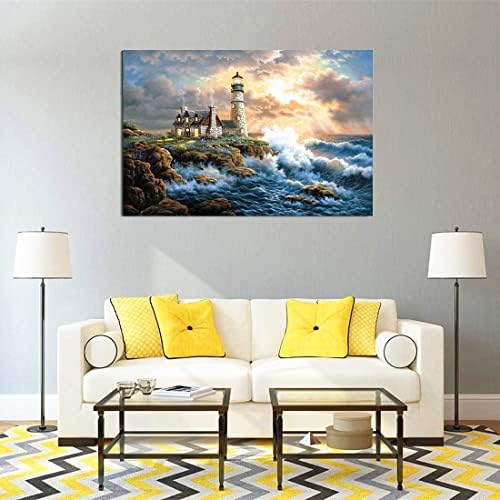 koemhxb Large Paint by Number for Adults(24x16 inch),Lighthouse Paint by Numbers Kits for Adults Beginner,Lighthouse Painting by Numbers for Home Wall Decor - Image 3