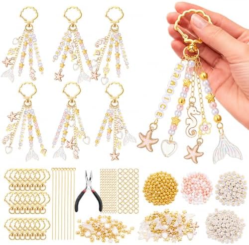 Cunno 776 Pcs Seashell Charms, Bag Keychain Jewelry Making Kit, White Gold by Cunno