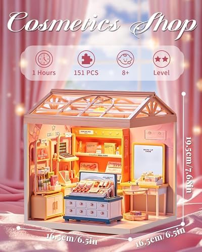 Kisoy DIY Miniature House Kit, Tiny House Kit with Furniture and LED Light, Mini Blocks Model Kit Sets, DIY Crafts/Hobbies Toys for Adults（Beauty Store） - Image 2