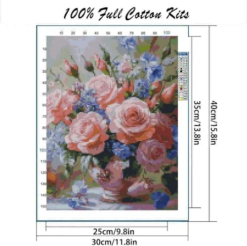 Flowers Stamped Cross Stitch Kits Cross Stitch Patterns,Dimensions Cross Stitch Kits Embroidery Kit Arts and Crafts for Beginners 11.8x15.7 inch - Image 2