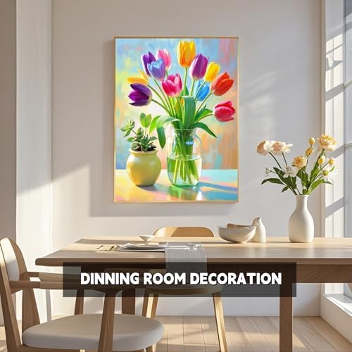 TINDAY Paint by Numbers Kit for Adults Paint by Number for Adults Beginner Tulip Painting by Number for Adult Flower on Canvas Acrylic Painting Wall Decor 16x20 in - Image 4