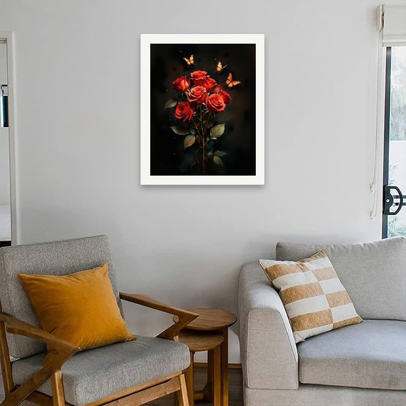 Floral Paint by Numbers Kit for Adults – DIY Red Roses and Butterflies Painting on Canvas 16x20 Inches, Acrylic Paint Set, Suitable for Beginners, Flower Art for Home Decoration or Gifts - Image 4