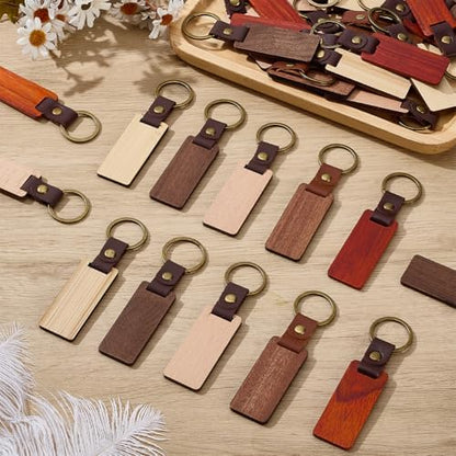 50 PCS Leather Wood Keychain Blanks 5 Colors Unfinished Wooden Keychains Rectangular Shape Wood Keychains Blanks for Engraving DIY Crafts Personalized Gifts - Image 5