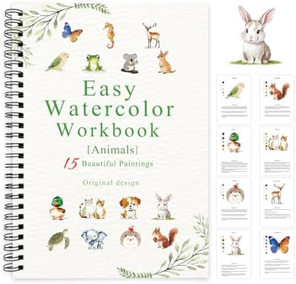 SLWBZ Watercolor Workbook Animals, 15 Different Patterns of Original DIY Designs, Beginner-Friendly Watercolor Workbooks, (Animals, Without Palette) by Unknown