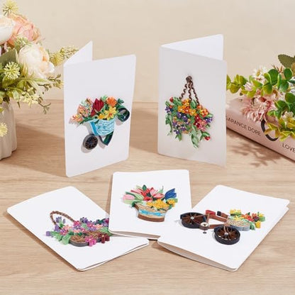 WEBEEDY 20 Sets Paper Quilling Kit for Adult Beginner DIY Flower Basket Themes Quilling Blank Card Kit 5 Styles Flower Basket Greeting Card Making Kit with Instruction for Birthday Halloween Christmas - Image 6