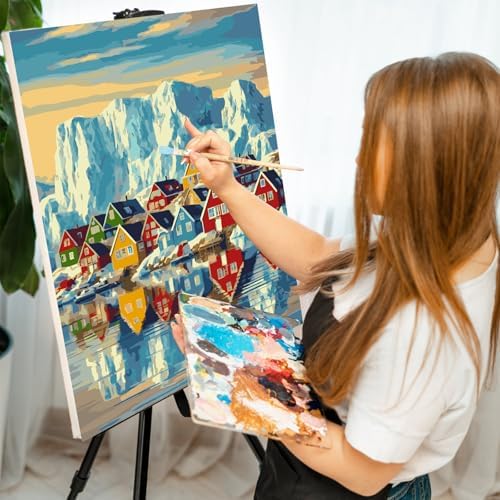 Paint by Numbers Kit for Adults, Colorful Village Painting, 16 x 20 Inch - Image 6