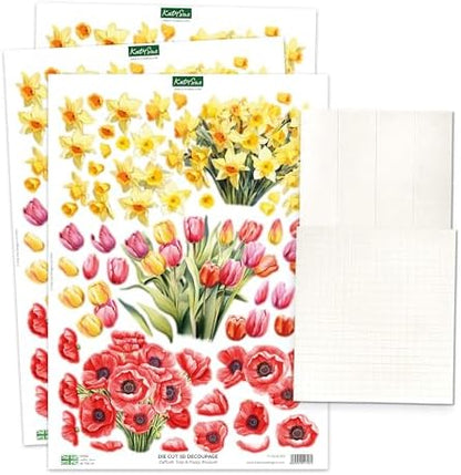 Katy Sue Watering Can Blossoms & Blooms Card Making Kit. 8 Shaped Cards, 3 Sheets of Floral Die Cut Decoupage, 8 Envelopes, Adhesive Foam Pads, & Instructions. For Card Making Supplies & Card Crafting - Image 3
