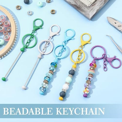 Huwena 6 Pcs Beadable Keychain Bars Metal Blanks DIY Crafts Jewelry Gift - Image 2