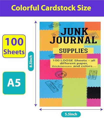 Junk Journal Loose Leaf Paper, 100 Unique Sheets 200 Pages, 8.5" x 5.5" - Image 2