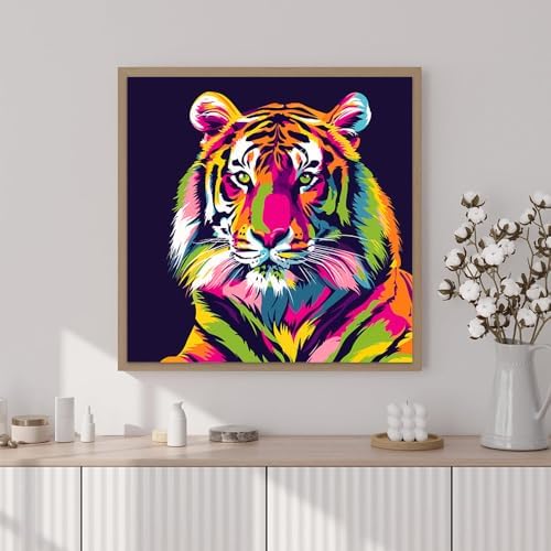 Artunion Framed Paint by Numbers Kit for Adults Beginners & Kids Ages 8-12,Colorful Tiger Paint by Number with Frame, Animals Paint by Numbers Kit on Canvas 10 * 10 Inch Without Easel - Image 2