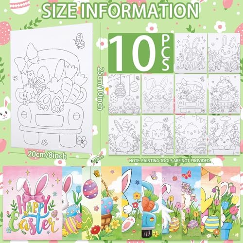 Nuberlic 10Pcs Easter Pre Drawn Canvas to Paint for Kids Girls Boys Painter Teen Adults Happy Easter Bunny Chick Egg Hunt Spring Holiday Painting Kits Pre Stretched Canvas Outline Boards 8x10 inch - Image 2