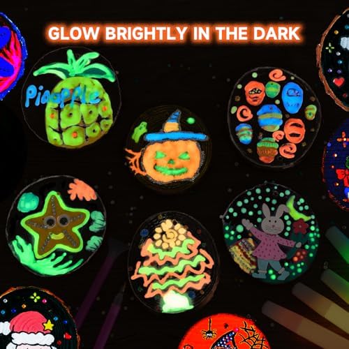 Kids Wood Painting Craft Kit, Glow-in-the-Dark Paint and Diamond Painting on Wood Slices with Stickers & Wiggle Eyes, Ideal Arts and Crafts for Kids Ages 5-12, Gifts for Halloween, Christmas, Birthday - Image 5