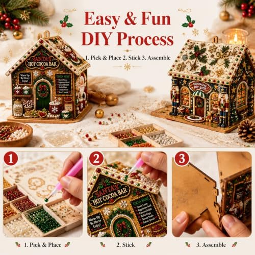 3D Christmas Wooden House Pearl Diamond Painting Kits for Adults, Beginners - Image 6