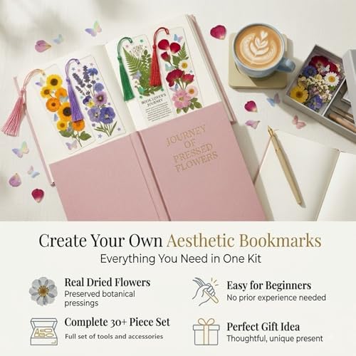 Pressed Flower Bookmark Kit, Make Your Own Clear Dried Flower Bookmarks DIY with 30 PET Sleeves, Tassels, Gift Bags and Sealing Tool. Craft Party Kit for Adults & Gifts for Book Lovers - Image 3