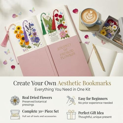 Pressed Flower Bookmark Kit, Make Your Own Clear Dried Flower Bookmarks DIY with 30 PET Sleeves, Tassels, Gift Bags and Sealing Tool. Craft Party Kit for Adults & Gifts for Book Lovers - Image 3