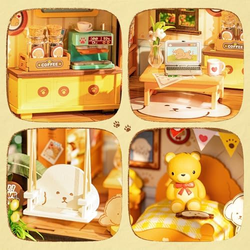 ROBOTIME DIY Miniature House Kit, Mini Wooden Dollhouse Diorama Model, Tiny House Building Kits,Birthday Christmas Craft Hobbies Gift for Teens Kids and Friends（Puppy's Cozy Villa） - Image 4