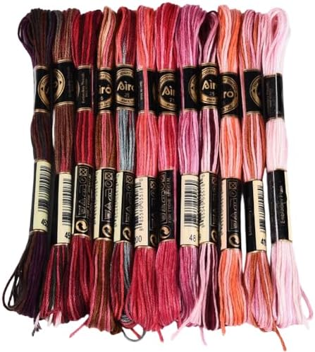 12 Skeins 105 Yards Embroidery Thread Variegated Cross Stitch Floss Bulk 6 Ply Polyester Yarn Colorful Red Friendship Bracelet String for Sewing Making Needlecraft Knitting Clothes Stitching by CABODYALS