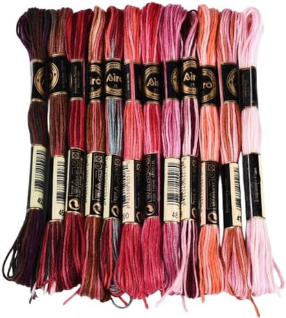 12 Skeins 105 Yards Embroidery Thread Variegated Cross Stitch Floss Bulk 6 Ply Polyester Yarn Colorful Red Friendship Bracelet String for Sewing Making Needlecraft Knitting Clothes Stitching by CABODYALS