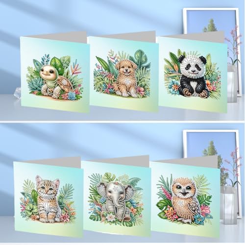 6pcs DIY Diamond Art Greeting Cards Kit with Envelopes&Tools - Create Your Own Sparkling Birthday, Thank You, Holiday Cards for Adults & Beginners(Garden Animal) - Image 2