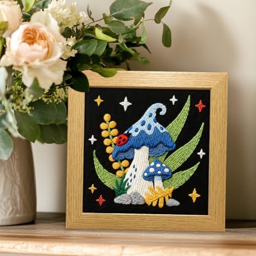 INFUNLY 2PCS Mushroom Punch Needle Kit for Beginners Art Night Mushroom DIY Punch Needle Embroidery Starter Kit Handcraft Needlepoint Set with Plant Pattern Instruction for Festival Gift Home Decor - Image 6