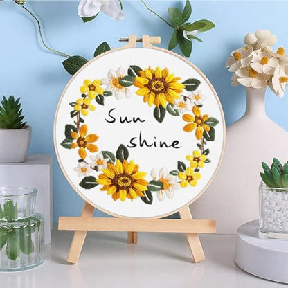 ERKOON 3 Sets Embroidery Kit, Floral Cross Stitch Set for Include Embroidery Cloth Hoops Threads for Craft Lover Hand Stitch (Sunflower) - Image 6