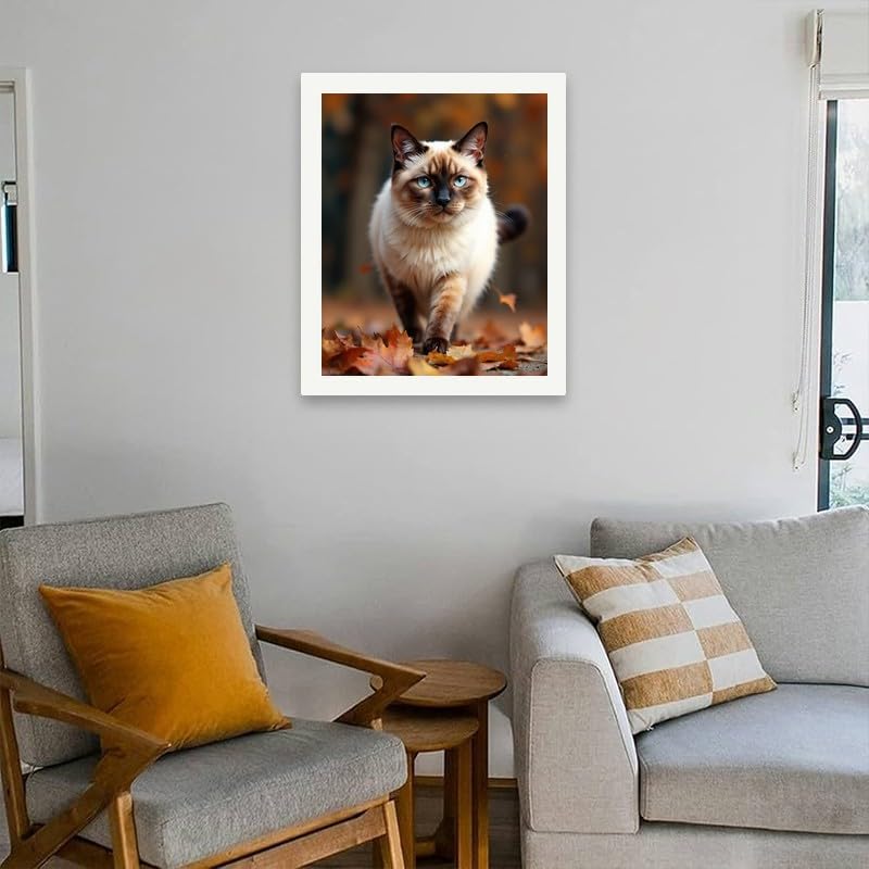 TAOPAOLAB Autumn Siamese Cat Paint by Numbers Kit for Adults - DIY Fluffy Blue-Eyed Cat with Leaves Painting on Canvas 16x20 Inches, Acrylic Paint Set, Suitable for Beginners, Pet Art for Decoration - Image 4