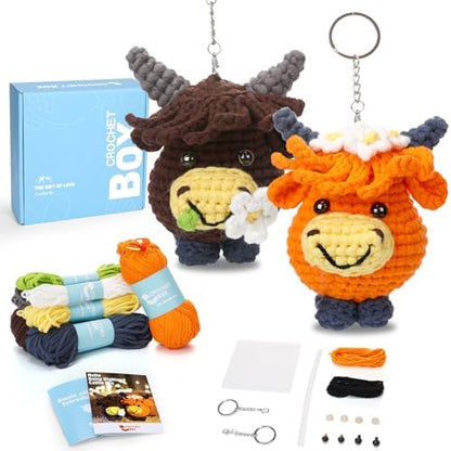 2 PCS-Highland Cow Crochet Kit for Beginners, Easy Craft for Adults by CROCHETBOX