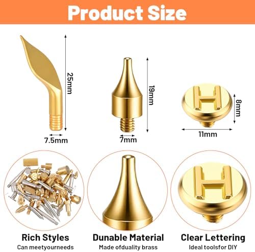 108 Pieces Wood Burning Tip Set, Brass Pyrography Tips Including Letters Numbers Symbols for Wood Burner DIY Carving Crafts - Image 2