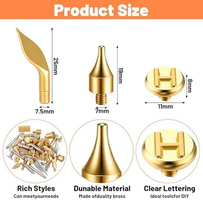 108 Pieces Wood Burning Tip Set, Brass Pyrography Tips Including Letters Numbers Symbols for Wood Burner DIY Carving Crafts - Image 2