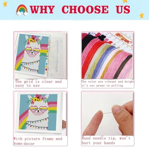Lzyueyuan Alpaca Cross Stitch Kits for Beginners, Stamped Cross Stitch for Adults with Framed,Crafts for Girls 8-12 Embroidery Kit,11CT Cross-Stitch Arts and Crafts for Adults 8.7inX8.7in - Image 6
