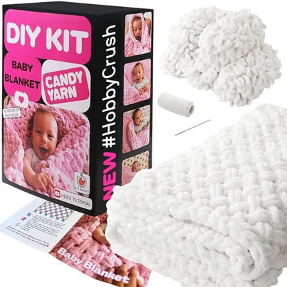 Beginner Craft Kit – Easy Loop Yarn Baby Blanket Kit for Adults & Kids, DIY Arm Knitting Kit with Soft Chenille Yarn, Perfect Handmade Gift (Milky) by Candy-Yarn