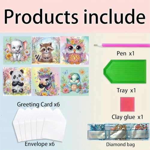 6PCS Owls Pandas Diamond Art Painting Greeting Cards Kit with Envelopes - 5D DIY Diamond Art Card Kits for Adults - Handcrafted Postcards for Birthday & Holiday - Image 5