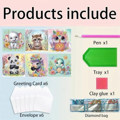 6PCS Owls Pandas Diamond Art Painting Greeting Cards Kit with Envelopes - 5D DIY Diamond Art Card Kits for Adults - Handcrafted Postcards for Birthday & Holiday - Image 5