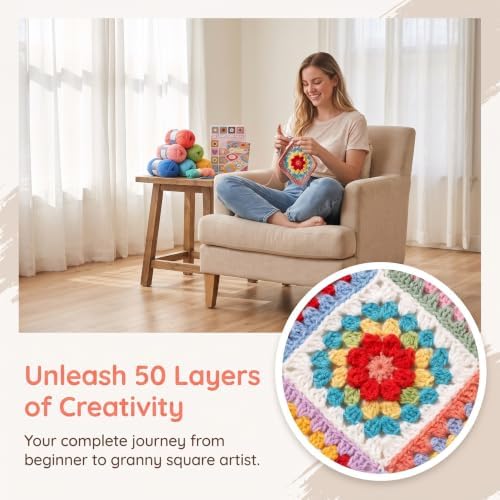 Katech Crochet Kit for Beginners, 50 Floral Granny Square Kits for Adults - Image 3