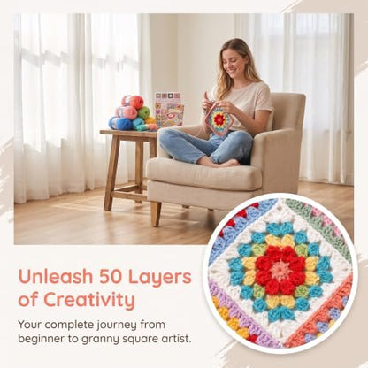 Katech Crochet Kit for Beginners, 50 Floral Granny Square Kits for Adults - Image 3