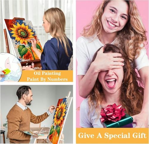 Mowana Sunflower Paint by Numbers Kit for Adults - Flowers Adult Paint by Numbers for Beginners on Canvas with Frame and Easel, Easy Acrylic Oil Painting by Number Kits 8x12 inch - Image 3