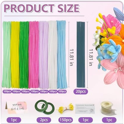 AHAMETON 720Pcs Multi-Color Pipe Cleaners Flower Kit,Chenille Stems Craft - Image 2