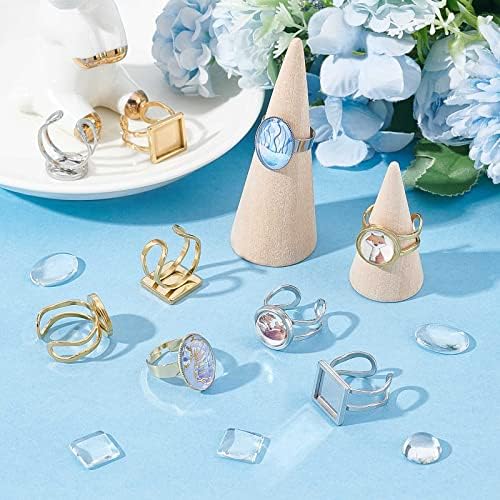 SUNNYCLUE 24Pcs DIY 12 Sets Finger Ring Blanks Bezel Trays Adjustable Stainless Steel Ring Base Blank Components Set Pad Settings Square Round Glass Cabochons for Jewelry Making Kit - Image 5